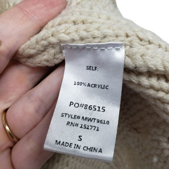 Le Lis Cream Cable Knit Cropped Sweater Fringe Distressed Frayed Tan Neutral - Picture 6 of 9